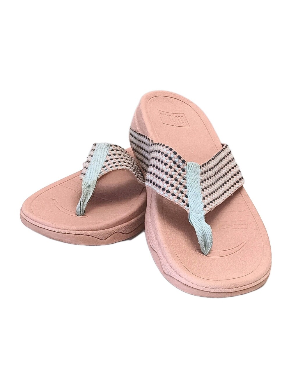 FitFlop Surfa Toe Size 9.5 Sandals Blush Lt Blue Navy Multi Tone Flip Flop Shoe